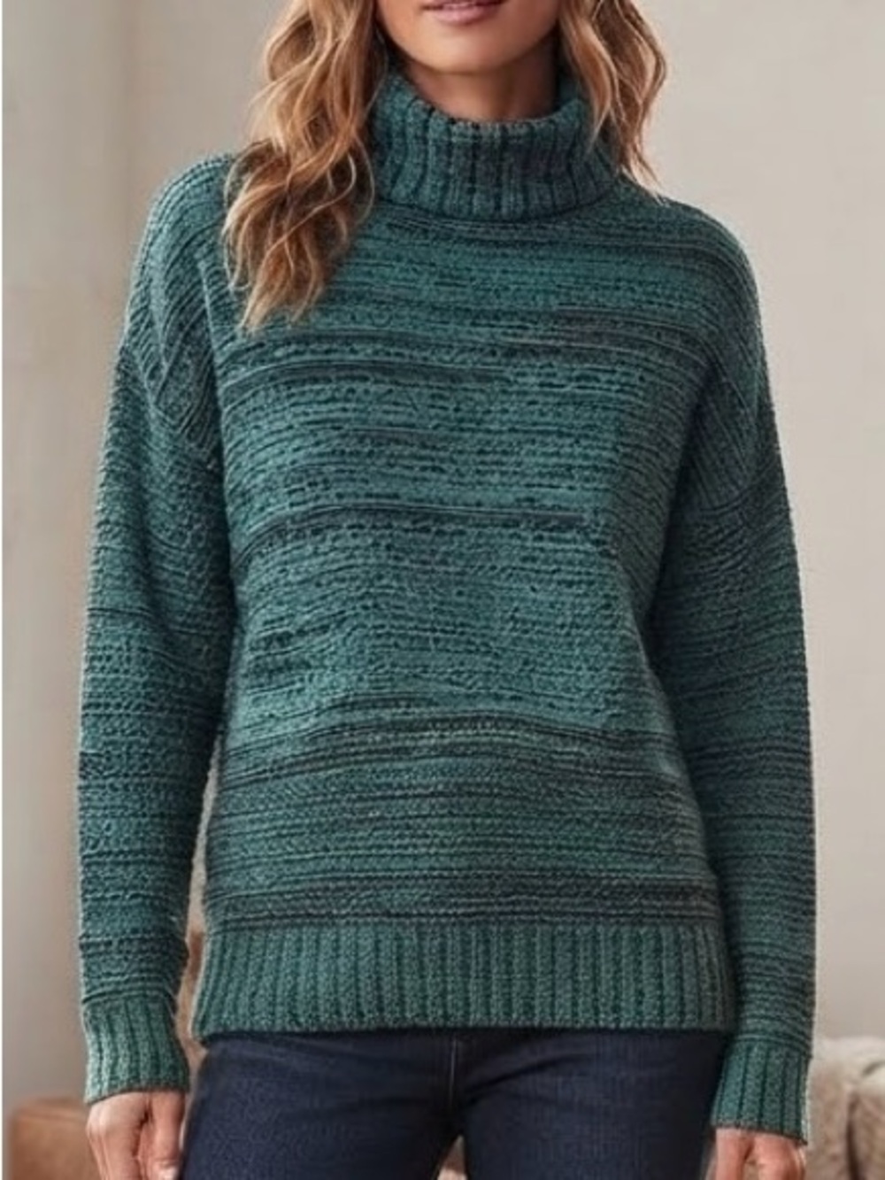 BCBGMAXAZRIA Green Turtleneck Chunky Knit Sweater Medium